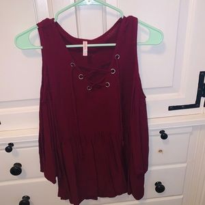 Maroon Off the Shoulder Long Sleeve
